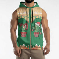 Western Yoke Sleeveless Zip Hoodie Cactus Christmas Cute Style - Wonder Print Shop