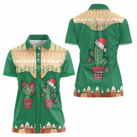 Western Yoke Women Polo Shirt Cactus Christmas Cute Style - Wonder Print Shop