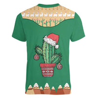 Western Yoke Women V-Neck T-Shirt Cactus Christmas Cute Style - Wonder Print Shop
