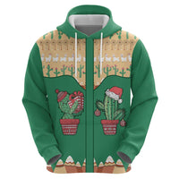 Western Yoke Zip Hoodie Cactus Christmas Cute Style - Wonder Print Shop