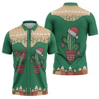 Western Yoke Zipper Polo Shirt Cactus Christmas Cute Style - Wonder Print Shop
