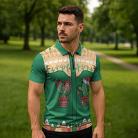 Western Yoke Zipper Polo Shirt Cactus Christmas Cute Style - Wonder Print Shop