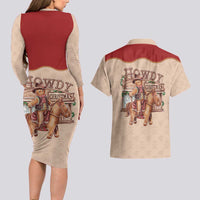 Western Yoke Couples Matching Long Sleeve Bodycon Dress and Hawaiian Shirt Gingerbread Howdy Christmas - Wonder Print Shop