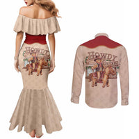 Western Yoke Couples Matching Mermaid Dress and Long Sleeve Button Shirt Gingerbread Howdy Christmas - Wonder Print Shop