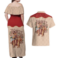 Western Yoke Couples Matching Off Shoulder Maxi Dress and Hawaiian Shirt Gingerbread Howdy Christmas - Wonder Print Shop