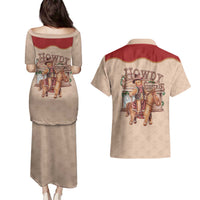 Western Yoke Couples Matching Puletasi and Hawaiian Shirt Gingerbread Howdy Christmas - Wonder Print Shop