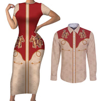 Western Yoke Couples Matching Short Sleeve Bodycon Dress and Long Sleeve Button Shirt Gingerbread Howdy Christmas - Wonder Print Shop