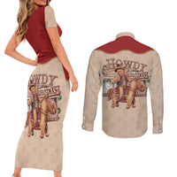 Western Yoke Couples Matching Short Sleeve Bodycon Dress and Long Sleeve Button Shirt Gingerbread Howdy Christmas - Wonder Print Shop