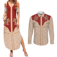 Western Yoke Couples Matching Summer Maxi Dress and Long Sleeve Button Shirt Gingerbread Howdy Christmas - Wonder Print Shop