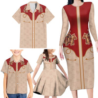 Western Yoke Family Matching Long Sleeve Bodycon Dress and Hawaiian Shirt Gingerbread Howdy Christmas - Wonder Print Shop