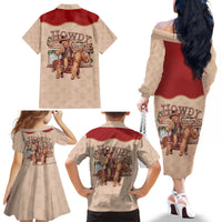 Western Yoke Family Matching Off The Shoulder Long Sleeve Dress and Hawaiian Shirt Gingerbread Howdy Christmas - Wonder Print Shop