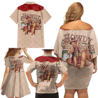 Western Yoke Family Matching Off Shoulder Short Dress and Hawaiian Shirt Gingerbread Howdy Christmas - Wonder Print Shop