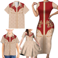 Western Yoke Family Matching Short Sleeve Bodycon Dress and Hawaiian Shirt Gingerbread Howdy Christmas - Wonder Print Shop