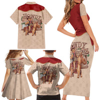 Western Yoke Family Matching Short Sleeve Bodycon Dress and Hawaiian Shirt Gingerbread Howdy Christmas - Wonder Print Shop