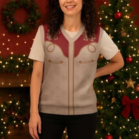 Western Yoke Christmas Knitted V-Neck Vest Gingerbread Howdy Christmas - Wonder Print Shop