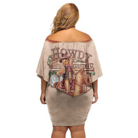 Western Yoke Off Shoulder Short Dress Gingerbread Howdy Christmas - Wonder Print Shop