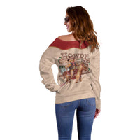 Western Yoke Off Shoulder Sweater Gingerbread Howdy Christmas - Wonder Print Shop