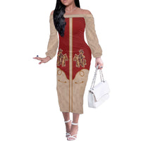 Western Yoke Off The Shoulder Long Sleeve Dress Gingerbread Howdy Christmas - Wonder Print Shop