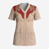 Western Yoke Scrub Top Gingerbread Howdy Christmas - Wonder Print Shop