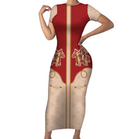 Western Yoke Short Sleeve Bodycon Dress Gingerbread Howdy Christmas - Wonder Print Shop