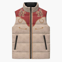 Western Yoke Sleeveless Puffer Jacket Gingerbread Howdy Christmas - Wonder Print Shop
