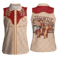Western Yoke Women Sleeveless Polo Shirt Gingerbread Howdy Christmas - Wonder Print Shop