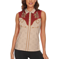 Western Yoke Women Sleeveless Polo Shirt Gingerbread Howdy Christmas - Wonder Print Shop