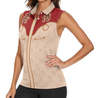 Western Yoke Women Sleeveless Polo Shirt Gingerbread Howdy Christmas - Wonder Print Shop