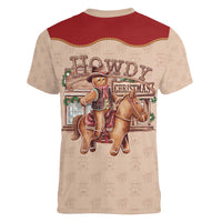 Western Yoke Women V-Neck T-Shirt Gingerbread Howdy Christmas - Wonder Print Shop