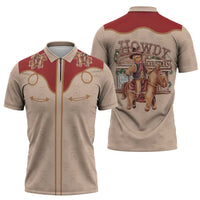 Western Yoke Zipper Polo Shirt Gingerbread Howdy Christmas - Wonder Print Shop
