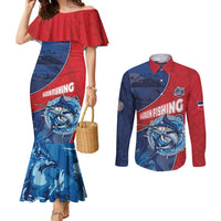 Dominican Republic Fishing Couples Matching Mermaid Dress and Long Sleeve Button Shirt Caribbean Master Baiter - Wonder Print Shop