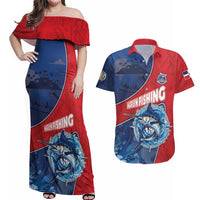 Dominican Republic Fishing Couples Matching Off Shoulder Maxi Dress and Hawaiian Shirt Caribbean Master Baiter - Wonder Print Shop