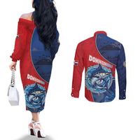 Dominican Republic Fishing Couples Matching Off The Shoulder Long Sleeve Dress and Long Sleeve Button Shirt Caribbean Master Baiter - Wonder Print Shop