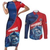 Dominican Republic Fishing Couples Matching Short Sleeve Bodycon Dress and Long Sleeve Button Shirt Caribbean Master Baiter - Wonder Print Shop