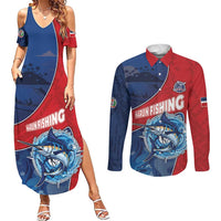 Dominican Republic Fishing Couples Matching Summer Maxi Dress and Long Sleeve Button Shirt Caribbean Master Baiter - Wonder Print Shop