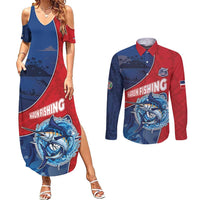 Dominican Republic Fishing Couples Matching Summer Maxi Dress and Long Sleeve Button Shirt Caribbean Master Baiter - Wonder Print Shop