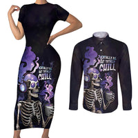 Skull Couples Matching Short Sleeve Bodycon Dress and Long Sleeve Button Shirt Mentally Ill But Totally Chill