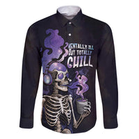 Skull Family Matching Long Sleeve Bodycon Dress and Hawaiian Shirt Mentally Ill But Totally Chill