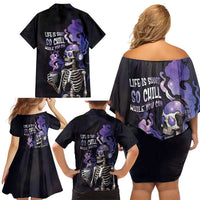 Skull Family Matching Off Shoulder Short Dress and Hawaiian Shirt Mentally Ill But Totally Chill