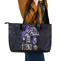 Skull Leather Tote Bag Mentally Ill But Totally Chill