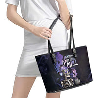 Skull Leather Tote Bag Mentally Ill But Totally Chill