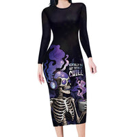 Skull Long Sleeve Bodycon Dress Mentally Ill But Totally Chill