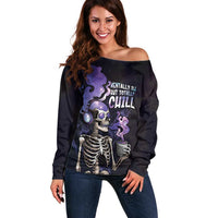 Skull Off Shoulder Sweater Mentally Ill But Totally Chill
