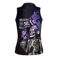 Skull Women Sleeveless Polo Shirt Mentally Ill But Totally Chill