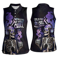 Skull Women Sleeveless Polo Shirt Mentally Ill But Totally Chill