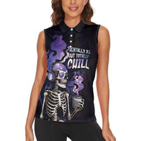 Skull Women Sleeveless Polo Shirt Mentally Ill But Totally Chill