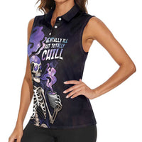 Skull Women Sleeveless Polo Shirt Mentally Ill But Totally Chill