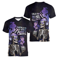 Skull Women V-Neck T-Shirt Mentally Ill But Totally Chill