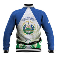 Personalized El Salvador Baseball Jacket Torogoz Bird Map