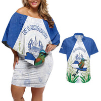 Personalized El Salvador Couples Matching Off Shoulder Short Dress and Hawaiian Shirt Torogoz Bird Map